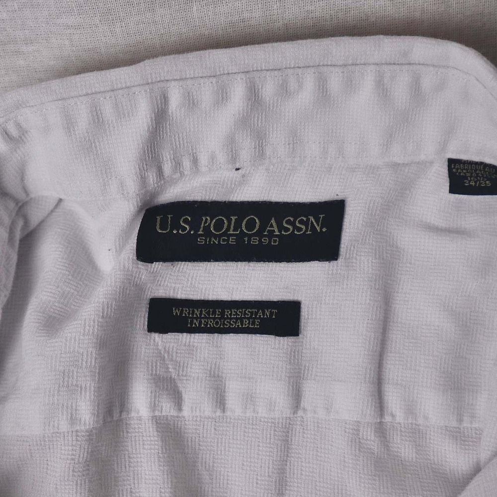 US Polo Assn Mens White Wrinkle Resistant Dress Shirt Long Sleeve 16.5 34/35 - Picture 4 of 7